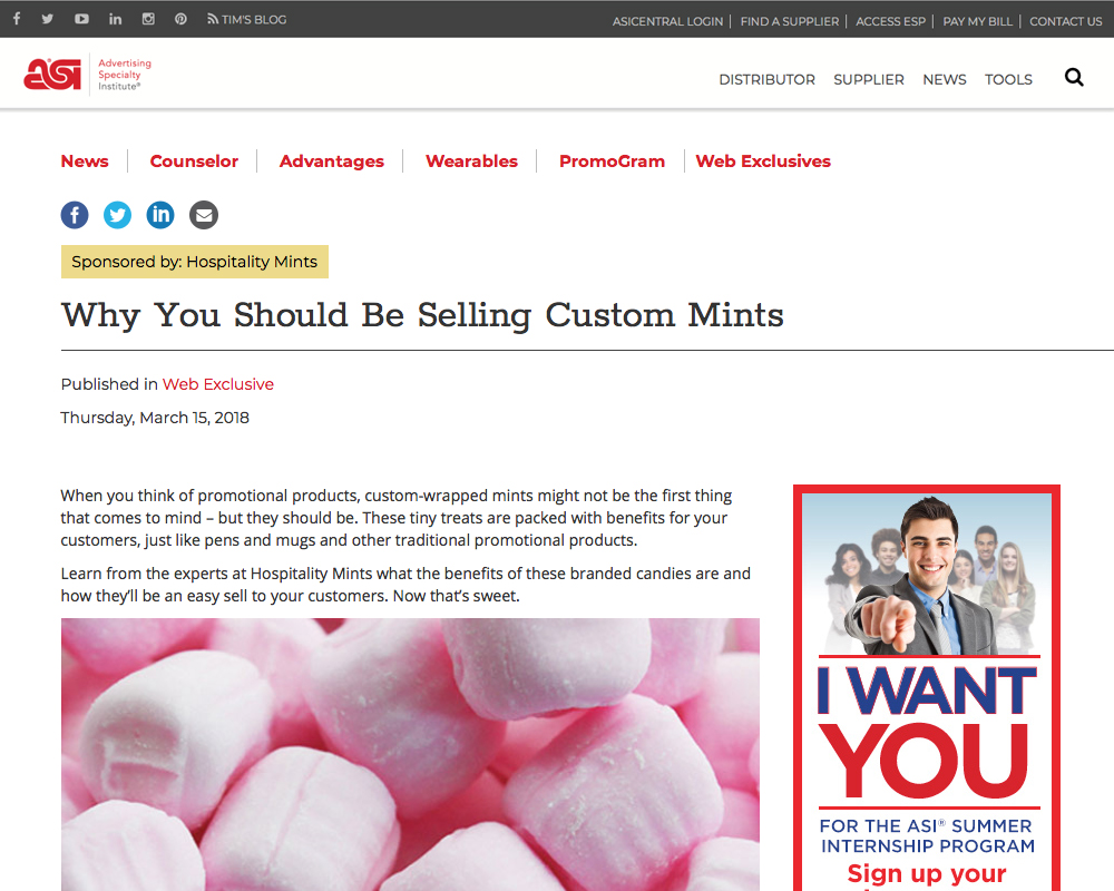 Hospitality Mints Branded Story Page